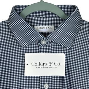 Collars & Co Polo Shirt Mens L Navy Micro Gingham Relaxed Golf Dress Collar NWT
